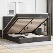 vidaXL Οθωμανικό κρεβάτι με στρώμα &amp; LEDs Μαύρο 160x200cm Faux Leather