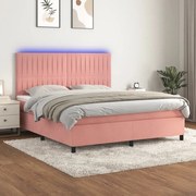 ΚΡΕΒΑΤΙ BOXSPRING ΜΕ ΣΤΡΩΜΑ &amp; LED ΡΟΖ 180X200 ΕΚ. ΒΕΛΟΥΔΙΝΟ 3136262