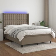 Κρεβάτι Boxspring με Στρώμα &amp; LED Taupe 140x200 εκ. Υφασμάτινο