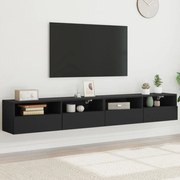 Ντουλάπια Τηλεόρασης Τοίχου 2 τεμ. Μαύρα 100x30x30εκ Επεξ. Ξύλο - Μαύρο