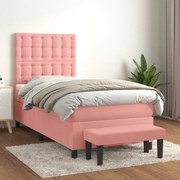 Κρεβάτι Boxspring με Στρώμα Ροζ 90x190 εκ. Βελούδινο - Ροζ