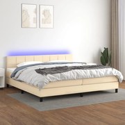 vidaXL Κρεβάτι Boxspring με Στρώμα &amp; LED Κρεμ 200x200 εκ. Υφασμάτινο
