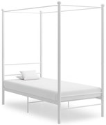 vidaXL Πλαίσιο Κρεβατιού με Ουρανό Λευκό 90 x 200 εκ. Μεταλλικό