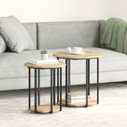 vidaXL Τραπέζι πλάγιας 2 τμχ από τεχνητό ξύλο δρυ και μέταλλο