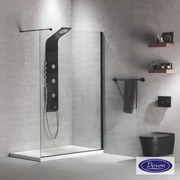Devon Iwis Walk-in Διαχωριστικό Κρύσταλλο Ντουζιέρας με βραχίονα στήριξης 57-59εκ ύψος 200εκ Black Matt
