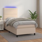 Κρεβάτι Boxspring Στρώμα&amp;LED Καπουτσίνο 100x200 εκ. Συνθ. Δέρμα - Καφέ