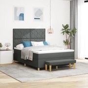 vidaXL Box Spring Κρεβάτι με Στρώμα & Παγκάκι Σκούρο Γκρι 140x200 cm Ύφασμα