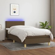 Κρεβάτι Boxspring με Στρώμα &amp; LED Σκ.Καφέ 90x200 εκ. Υφασμάτινο - Καφέ