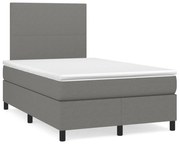 vidaXL Κρεβάτι Boxspring με Στρώμα &amp; LED Σκ.Γκρι 120x190εκ. Υφασμάτινο