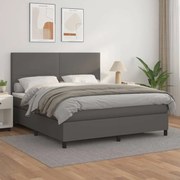 vidaXL Κρεβάτι Boxspring με Στρώμα Γκρι 160x200εκ. από Συνθετικό Δέρμα