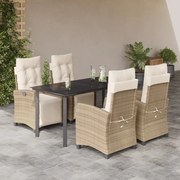 vidaXL Σετ Τραπεζαρίας Κήπου 5 τεμ. Μπεζ Συνθετικό Ρατάν με Μαξιλάρι