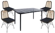 Σετ Τραπεζαρία Κήπου ArteLibre ANNIUS Μαύρο Μέταλλο/Rattan/Γυαλί Με 4 Καρέκλες 14990372