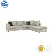 Πολυμορφικός-αναστρέψιμος καναπές Iris pakoworld εκρού αντικέ ύφασμα-πράσινο μαξιλάρι 290x250x95εκ 168-000052