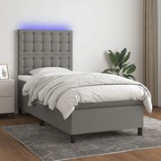 ΚΡΕΒΑΤΙ BOXSPRING ΜΕ ΣΤΡΩΜΑ &amp; LED ΣΚ.ΓΚΡΙ 80X200 ΕΚ. ΥΦΑΣΜΑΤΙΝΟ 3135150