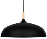 01259 GloboStar®  VALLETE 01259 Μοντέρνο Κρεμαστό Φωτιστικό Καμπάνα Μονόφωτο 1 x E27 IP20 Μαύρο Μέταλλο με Μπεζ Ξύλο - Μ60 x Π60 x Υ35cm