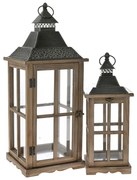 Φανάρι Σετ 2τμχ Ξύλινο-Μεταλλικό Καφέ-Μαύρο 25x25x67εκ.-17x17x47εκ. iliadis 80720