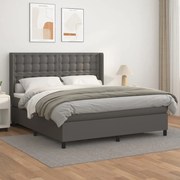 vidaXL Κρεβάτι Boxspring με Στρώμα Γκρι 180x200 εκ. Συνθετικό Δέρμα