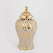 Βάζο Διακοσμητικό Με Καπάκι 752-20018 16,2x16,2x30,6cm Grey-Gold Estheti Home Κεραμικό