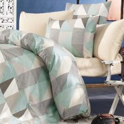 Σετ Σεντόνια Υπέρδιπλα Flannel Geometrical 330 Green-Beige 2x(220x240) + 2x(50x70) - Dimcol