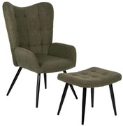 Πολυθρόνα Crawley HM8918.23 70x74x105cm Με Υποπόδιο & Μπουκλέ Ύφασμα Dark Green Μέταλλο,Ύφασμα