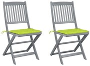 vidaXL Καρέκλες Εξωτ. Χώρου Πτυσσόμενες 2 τεμ Ξύλο Ακακίας &amp; Μαξιλάρια