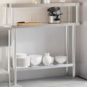 vidaXL Πάγκος Εργασίας Κουζίνας με Ράφι 110x30x120 εκ. Ανοξείδ. Ατσάλι
