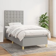 Κρεβάτι Boxspring με Στρώμα Ανοιχτό Γκρι 80x200 εκ. Υφασμάτινο