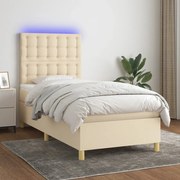 Κρεβάτι Boxspring με Στρώμα &amp; LED Κρεμ 80x200 εκ. Υφασμάτινο