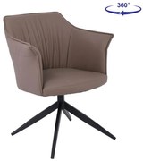 EVELYN Πολυθρόνα Περιστρεφόμενη, Μέταλλο Βαφή Μαύρο, Pu Cappuccino