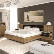 Κρεβάτι Romilly 173-000012 209x265x91 Για Στρώμα 160x200 Black Gloss-Walnut Διπλό Μοριοσανίδα, Μελαμίνη
