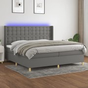 vidaXL Κρεβάτι Boxspring με Στρώμα & LED Σκ.Γκρι 200x200εκ. Υφασμάτινο