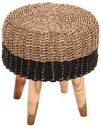 Σκαμπό BEAM απο Ξύλο TEAK και Seagrass σε Φυσικό και Μαύρο Φ43x45Yεκ. 43x43x45 εκ.