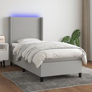 vidaXL Κρεβάτι Boxspring με Στρώμα & LED Αν.Γκρι 100x200εκ. Υφασμάτινο