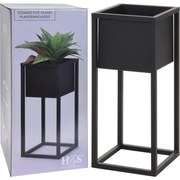 H&amp;S Collection Γλάστρα Λουλουδιών Μαύρη 50 εκ. Με Μεταλλική Βάση 424358