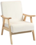 Πολυθρόνα HOMCOM, γέμιση αφρού, σκελετός από ξύλο καουτσούκ, κρεμ λευκό