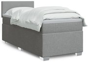 vidaXL Κρεβάτι Boxspring με Στρώμα Ανοιχτό Γκρι 90x190 εκ. Υφασμάτινο