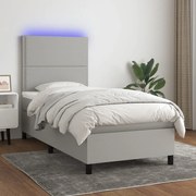 vidaXL Κρεβάτι Boxspring με Στρώμα &amp; LED Αν.Γκρι 90x190 εκ. Υφασμάτινο