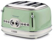 Τοστιέρα ψωμιού Ariete VINTAGE 0156/04, 1600W, 4 φέτες, 3 λειτουργίες, 6 στάδια, Αφαιρούμενος δίσκος ψίχας, Πράσινο