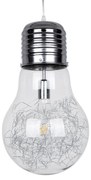 GloboStar® LAMP 01677 Μοντέρνο Κρεμαστό Φωτιστικό Οροφής Μονόφωτο 1 x E27 Ασημί Νίκελ Μεταλλικό Διάφανο Γυαλί Φ30 x Υ52cm