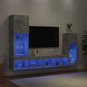 vidaXL Έπιπλα Τοίχου Τηλεόρασης 4 τεμ. LED Γκρι Σκυρ. από Επεξ. Ξύλο