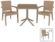 Τραπεζαρία κήπου Groovy-Halcyon pakoworld σετ 5τεμ PP cappuccino 80x80x74,5εκ. - 253-000092 - 253-000092