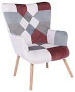 MARON Πολυθρόνα - Μπερζέρα Ξύλο Φυσικό, Ύφασμα Patchwork Brown 72x68x91cm