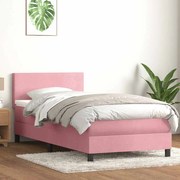 Box Spring κρεβάτι με στρώμα ροζ 90x210 εκ. Βελούδινο