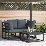 vidaXL Σετ Καναπέ Κήπου με μαξιλάρι 3 pcs Μαύρο Αλουμίνιο