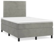 Κρεβάτι Boxspring με Στρώμα Ανοιχτό Γκρι 120x190 εκ. Βελούδινο - Γκρι