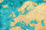 Χάρτης Detailed map of Europe in gold and teal watercolor, Blursbyai