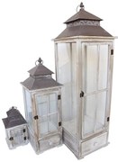 Φανάρι Jannie Inart σετ 3τεμ αλουμίνιο σε antic λευκή απόχρωση 32.5x32.5x107 εκ.