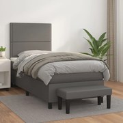 Κρεβάτι Boxspring με Στρώμα Γκρι 90x190 εκ. από Συνθετικό Δέρμα - Γκρι