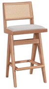 Σκαμπό bar Winslow pakoworld ξύλο rubberwood ανοικτό καρυδί-pvc rattan φυσικό-ύφασμα γκρι