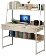 WOODWELL ΓΡΑΦΕΙΟ 2 Συρτάρια 2 Ράφια Μέταλλο Βαφή Άσπρο, MDF - Melamine Απόχρωση Maple 100x48x74/138cm ΕΟ404,2